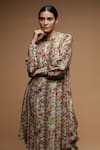 Shop_NIRRAAMYAA_Brown Bemberg Crepe Print Rose Bloom Mandarin Collar Kurta With Pant 