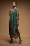 NIRRAAMYAA_Green Viscose Georgette Print Floral Mandala V Neck Tunic _Online_at_Aza_Fashions