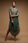 Buy_NIRRAAMYAA_Green Viscose Georgette Print Floral Mandala V Neck Tunic _Online_at_Aza_Fashions