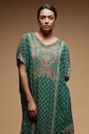 NIRRAAMYAA_Green Viscose Georgette Print Floral Mandala V Neck Tunic _at_Aza_Fashions