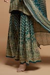 Shop_NIRRAAMYAA_Blue Bemberg Crepe Print Floral Mandala Leaf Neck Flower Kurta Sharara Set _Online_at_Aza_Fashions