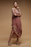 NIRRAAMYAA_Pink Viscose Georgette Print Floral Butti V Neck Tunic _at_Aza_Fashions