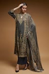 NIRRAAMYAA_Grey Bemberg Crepe Print Floral Butti Keyhole Neck Kurta Pant Set _Online_at_Aza_Fashions