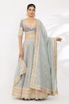 Buy_SHIKHAR SHARMA_Grey Embroidery Gota Sweetheart Neck Stripe Lehenga Set _at_Aza_Fashions