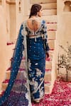 LASHKARAA_Blue Organza Embroidery Zari V Neck Sequin Pre-draped Saree With Blouse_Online_at_Aza_Fashions