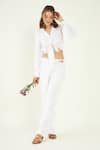 Buy_Bohobi_White 100% Linen Embroidery Crochet Knotted Crop Shirt With Pant _at_Aza_Fashions