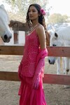 PUNIT BALANA_Pink Chanderi Silk Embroidered Resham The Noor Kurta Gharara Set _Online_at_Aza_Fashions