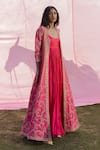 PUNIT BALANA_Pink Jacket Raw Silk Embroidered Floral Marodi Rani Sa And Set _Online_at_Aza_Fashions