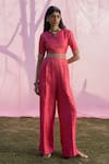 Buy_PUNIT BALANA_Pink Raw Silk Woven Polka Round Kasundi Banarasi Jumpsuit _at_Aza_Fashions