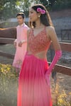 PUNIT BALANA_Pink Silk Embroidered Resham Ghagri Embellished Bodice Backless Dress _Online_at_Aza_Fashions
