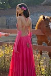 Shop_PUNIT BALANA_Pink Silk Embroidered Resham Ghagri Embellished Bodice Backless Dress _at_Aza_Fashions