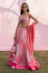 PUNIT BALANA_Pink Lehenga And Blouse Chanderi Silk Printed Resham Scoop Geometric Set _Online_at_Aza_Fashions