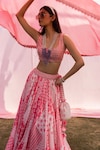 PUNIT BALANA_Pink Lehenga And Blouse Chanderi Silk Printed Resham Scoop Geometric Set _at_Aza_Fashions