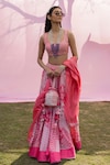 Buy_PUNIT BALANA_Pink Lehenga And Blouse Chanderi Silk Printed Resham Scoop Geometric Set _at_Aza_Fashions