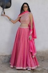 PUNIT BALANA_Pink Banarasi Chanderi Silk Embroidered Polka Printed Lehenga Set _Online_at_Aza_Fashions