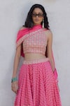 Buy_PUNIT BALANA_Pink Banarasi Chanderi Silk Embroidered Polka Printed Lehenga Set _Online_at_Aza_Fashions