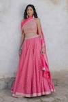 Shop_PUNIT BALANA_Pink Banarasi Chanderi Silk Embroidered Polka Printed Lehenga Set _at_Aza_Fashions