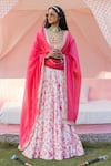 Buy_PUNIT BALANA_Pink Silk Printed Floral Scoop Botanic Lehenga Set _at_Aza_Fashions