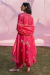 Shop_PUNIT BALANA_Pink Kurta And Pant Silk Embroidered Floral V The Alia Applique Work Choga Set_at_Aza_Fashions