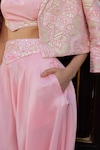 Buy_PUNIT BALANA_Pink Jacket Chanderi Silk Embellished Geometric Crop And Cowl Pant Set _Online_at_Aza_Fashions