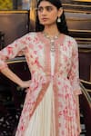 Shop_PUNIT BALANA_Pink Jacket Organza Silk Printed Floral Gathered And Anarkali Set _at_Aza_Fashions