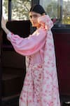 PUNIT BALANA_Pink Saree Organza Silk Printed Floral Masoom Gulabi With Shirt _Online_at_Aza_Fashions