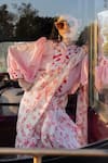 PUNIT BALANA_Pink Saree Organza Silk Printed Floral Masoom Gulabi With Shirt _at_Aza_Fashions