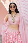 Buy_PUNIT BALANA_Pink Chanderi Silk Printed Leather Lehenga Embellished Blouse Set _Online_at_Aza_Fashions