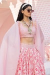 Shop_PUNIT BALANA_Pink Chanderi Silk Printed Leather Lehenga Embellished Blouse Set _at_Aza_Fashions