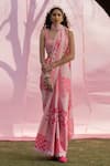 Buy_PUNIT BALANA_Pink Satin Silk Printed Resham U Neck Saree With Embellished Blouse _at_Aza_Fashions