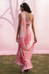 Shop_PUNIT BALANA_Pink Satin Silk Printed Resham U Neck Saree With Embellished Blouse _at_Aza_Fashions