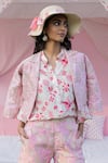 PUNIT BALANA_Pink Jacket And Shorts Chanderi Silk Printed Embellished Crop Set _Online_at_Aza_Fashions