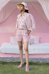 Buy_PUNIT BALANA_Pink Jacket And Shorts Chanderi Silk Printed Embellished Crop Set _at_Aza_Fashions