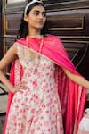 PUNIT BALANA_Pink Kurta And Pant Silk Printed Marodi Scoop Floral Anarkali Set  _Online_at_Aza_Fashions