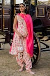 Buy_PUNIT BALANA_Pink Kurta And Pant Silk Printed Marodi Scoop Floral Anarkali Set  _at_Aza_Fashions