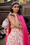 Shop_PUNIT BALANA_Pink Kurta And Pant Silk Printed Marodi Scoop Floral Anarkali Set _at_Aza_Fashions