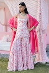 Buy_PUNIT BALANA_Pink Kurta And Gharara Chanderi Silk Printed Mughal Botanic Set _at_Aza_Fashions