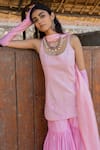 Buy_PUNIT BALANA_Pink Kurta And Gharara Chanderi Silk Embroidered Resham The Noor Set _Online_at_Aza_Fashions
