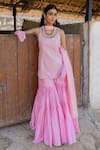 Buy_PUNIT BALANA_Pink Kurta And Gharara Chanderi Silk Embroidered Resham The Noor Set _at_Aza_Fashions