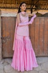Shop_PUNIT BALANA_Pink Kurta And Gharara Chanderi Silk Embroidered Resham The Noor Set _at_Aza_Fashions
