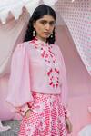 PUNIT BALANA_Pink Shirt Silk Printed Sequins Mandarin Masoom Gulabi Skirt Set _Online_at_Aza_Fashions
