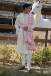 Buy_PUNIT BALANA_Ivory Tussar Silk Printed Resham Kurta Set With Floral Dushala _at_Aza_Fashions
