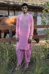 Buy_PUNIT BALANA_Pink Satin Silk Embroidered Patch Work Masoom Gulaabi Kurta Set _at_Aza_Fashions