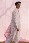 PUNIT BALANA_Pink Tussar Silk Printed Resham Floral Kurta Set With Dushala _Online_at_Aza_Fashions