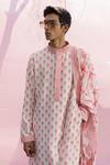 Shop_PUNIT BALANA_Pink Tussar Silk Printed Resham Floral Kurta Set With Dushala _at_Aza_Fashions