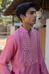 Buy_PUNIT BALANA_Pink Chanderi Silk Printed Checkered Kurta Pant Set _Online_at_Aza_Fashions