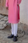 Shop_PUNIT BALANA_Pink Chanderi Silk Printed Checkered Kurta Pant Set _Online_at_Aza_Fashions