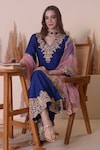 Shop_Surabhi Arya_Blue Bamberg Silk Embroidery Zari V Neck Floral Kurta Sharara Set _Online_at_Aza_Fashions