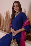 Shop_Surabhi Arya_Blue Bamberg Silk Placement Embroidery Scallop Cutwork Kurta Pant Set _Online_at_Aza_Fashions