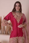 Surabhi Arya_Pink Bamberg Silk Embroidery Zari V Floral Bloom Kurta Sharara Set _Online_at_Aza_Fashions